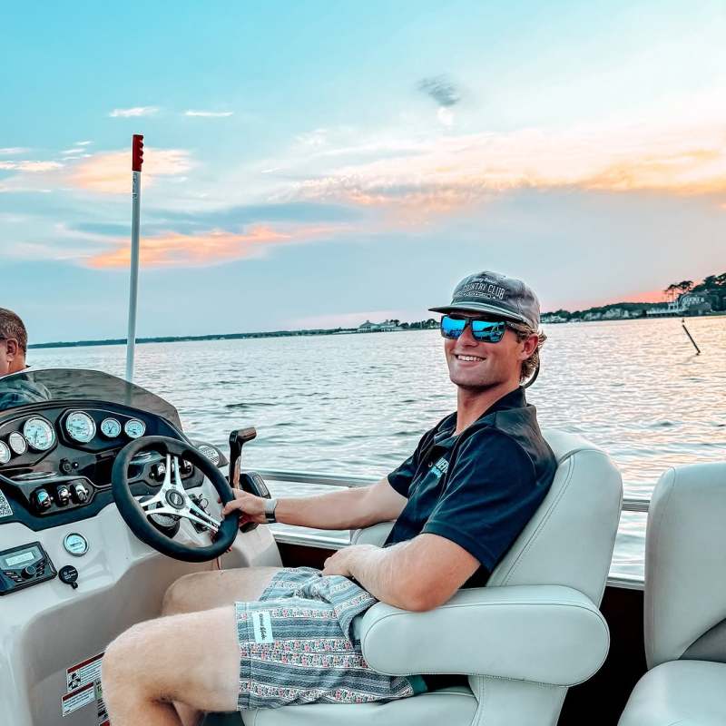Captain Wyatt Fruehauf at Dewey Beach Watersports on a Sunset Cruise