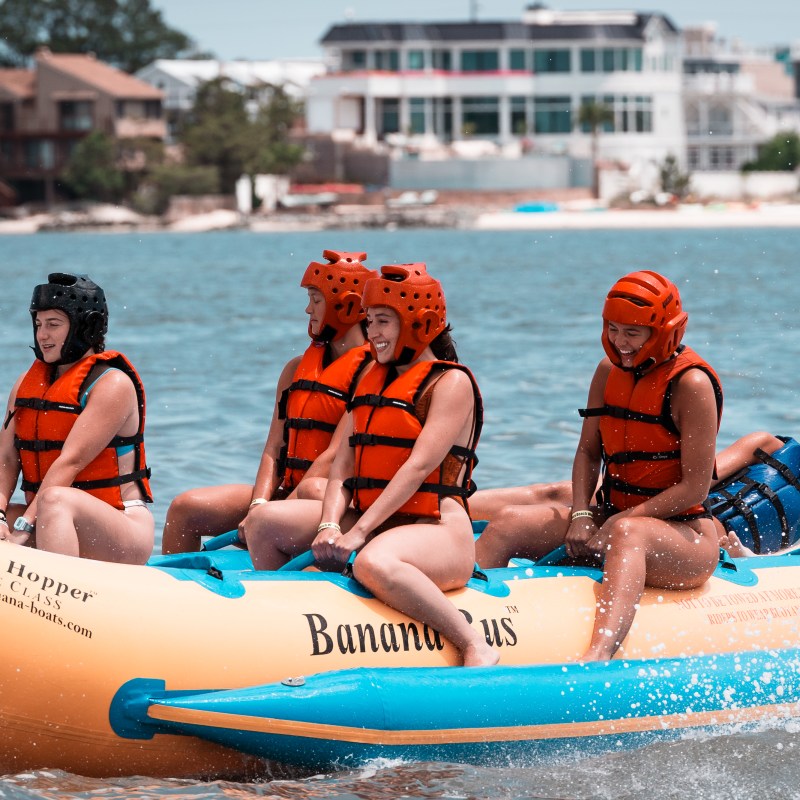Group Enjoys the banana boat ride at Dewey Beach Watersports